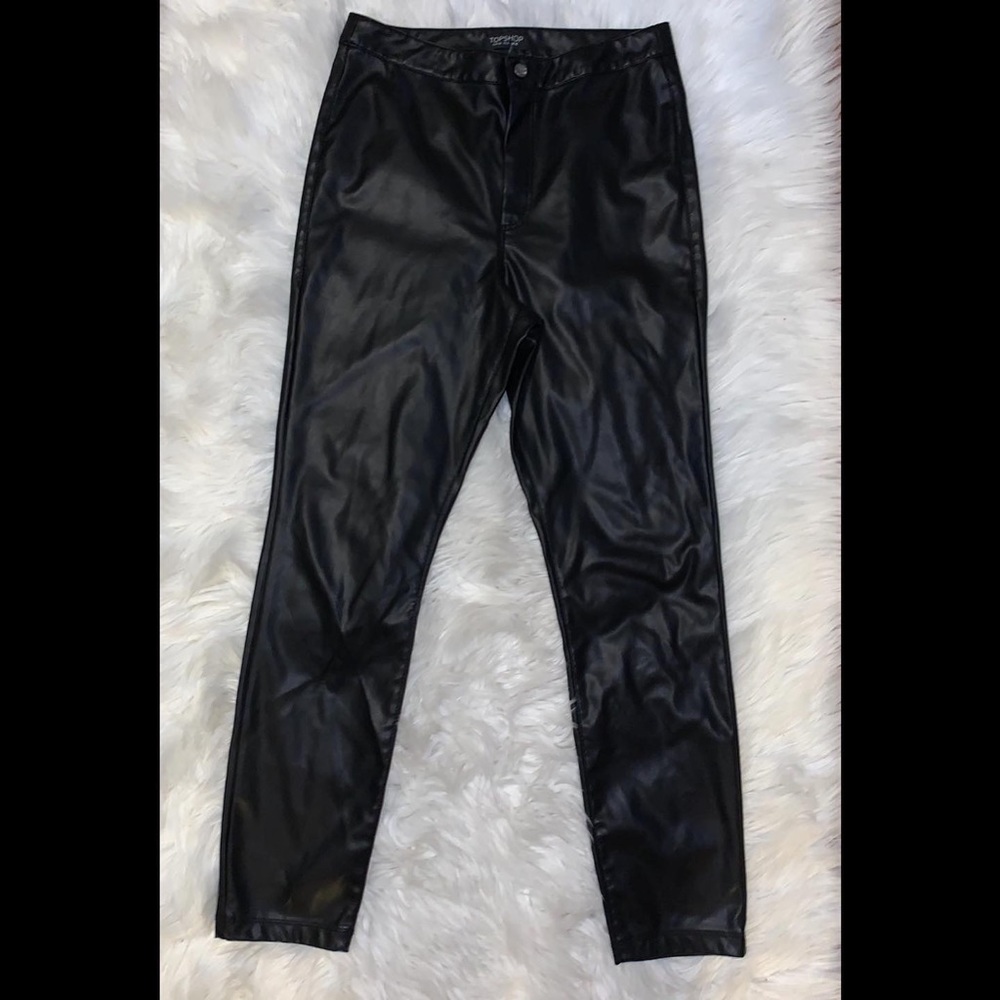 High waisted leather skinny pants